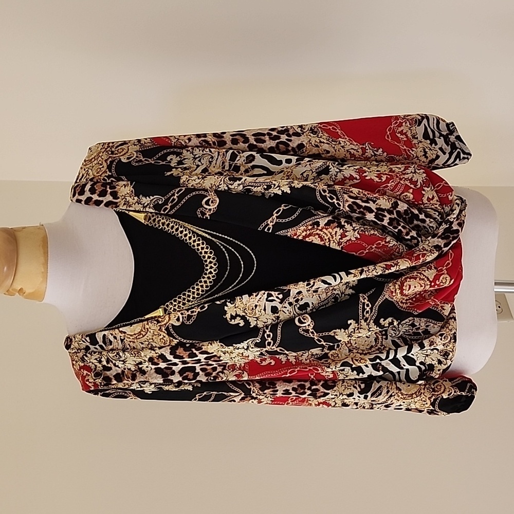 Thalia Sodi Black with Red Printed top with attached necklace